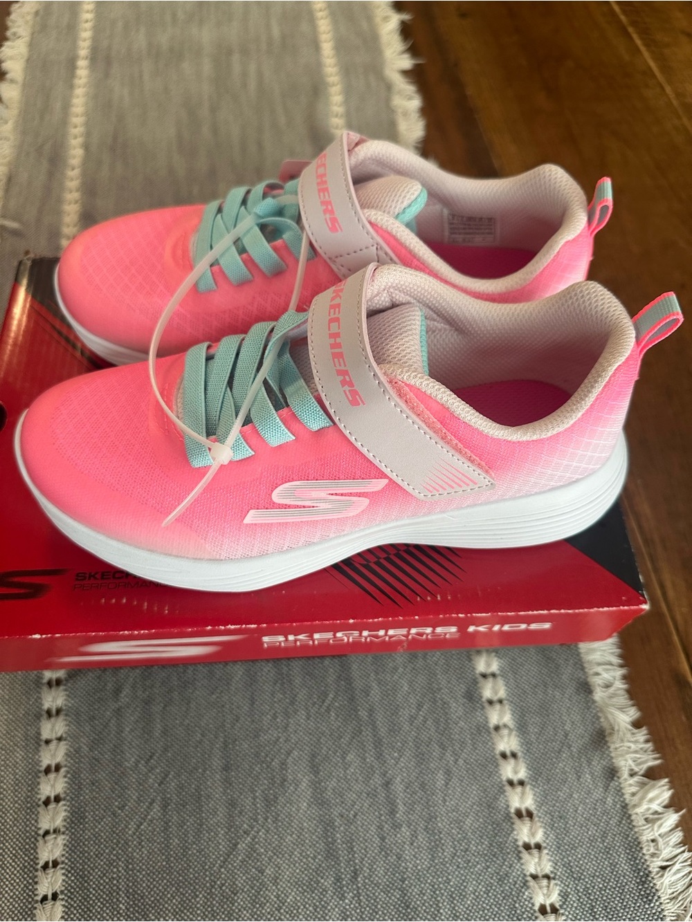 Skechers Kids Pink Sneakers with Mint Lace Accents